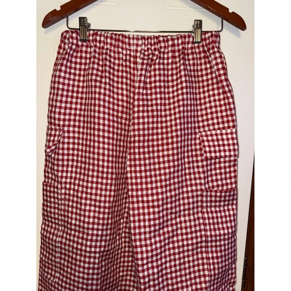 Reformation Ethan Linen Pant Tomato Check Red Gingham Cargo Pants Size S NEW